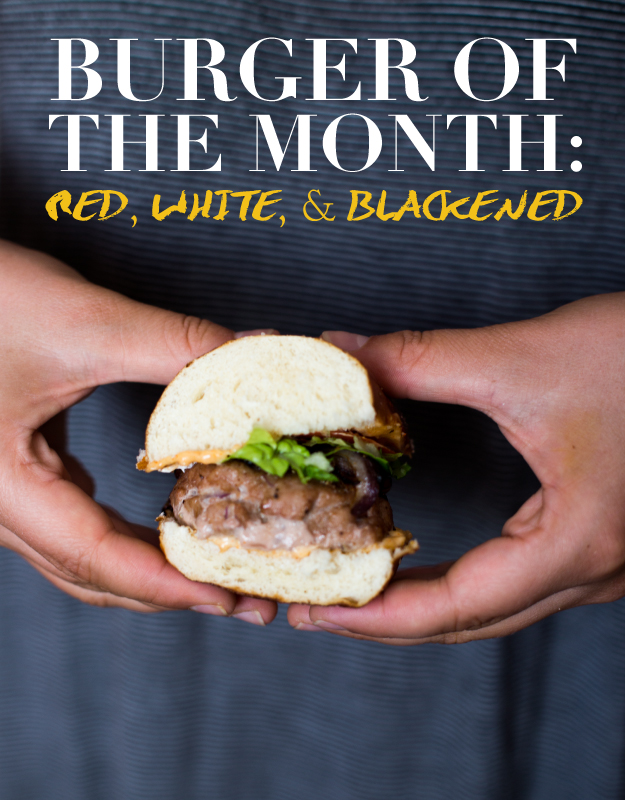 red white blackened burger