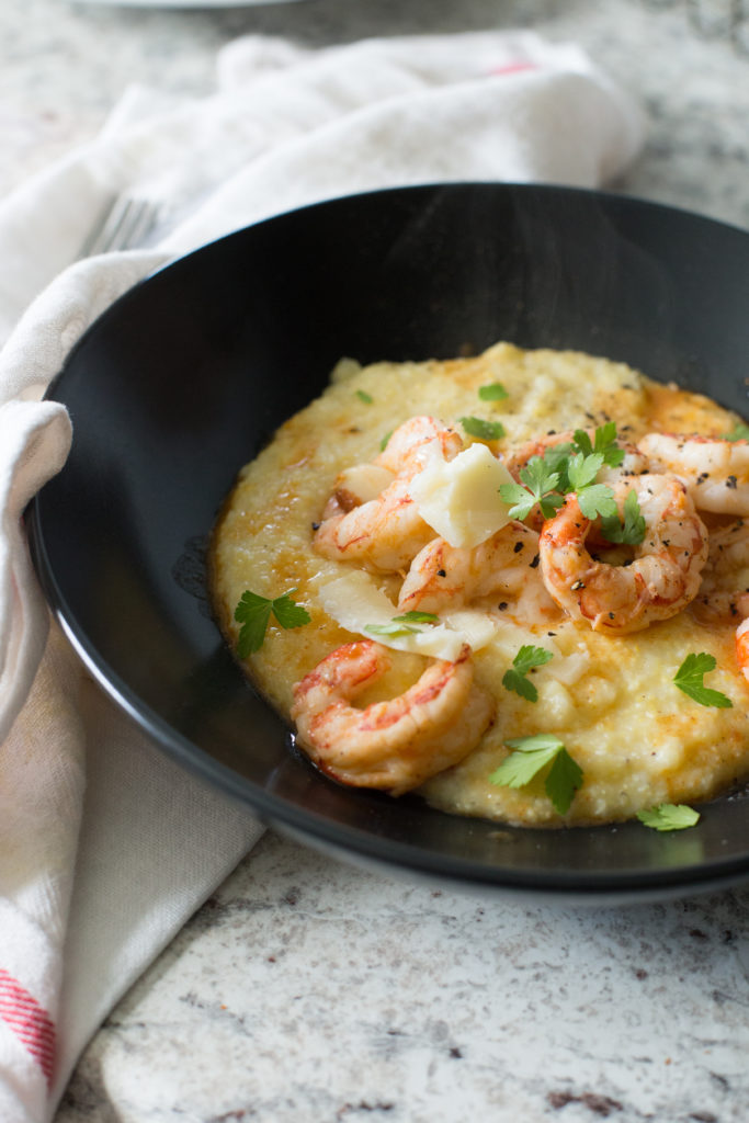 Spicy Shrimp and Cheddar Polenta for Two