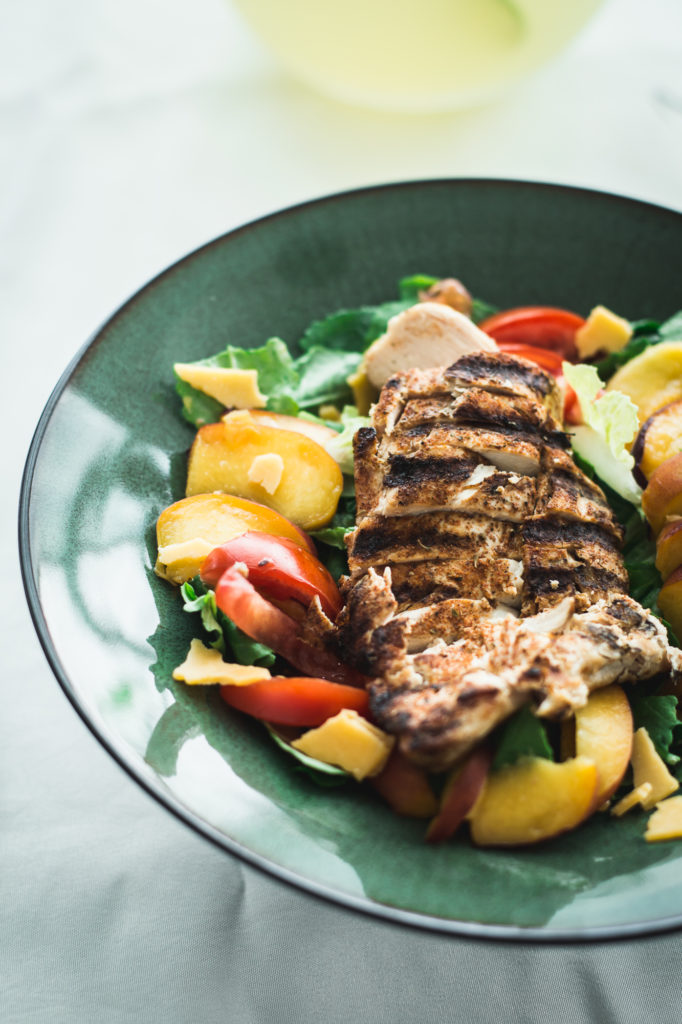 Peach, Grilled Chicken, and Tomato Salad