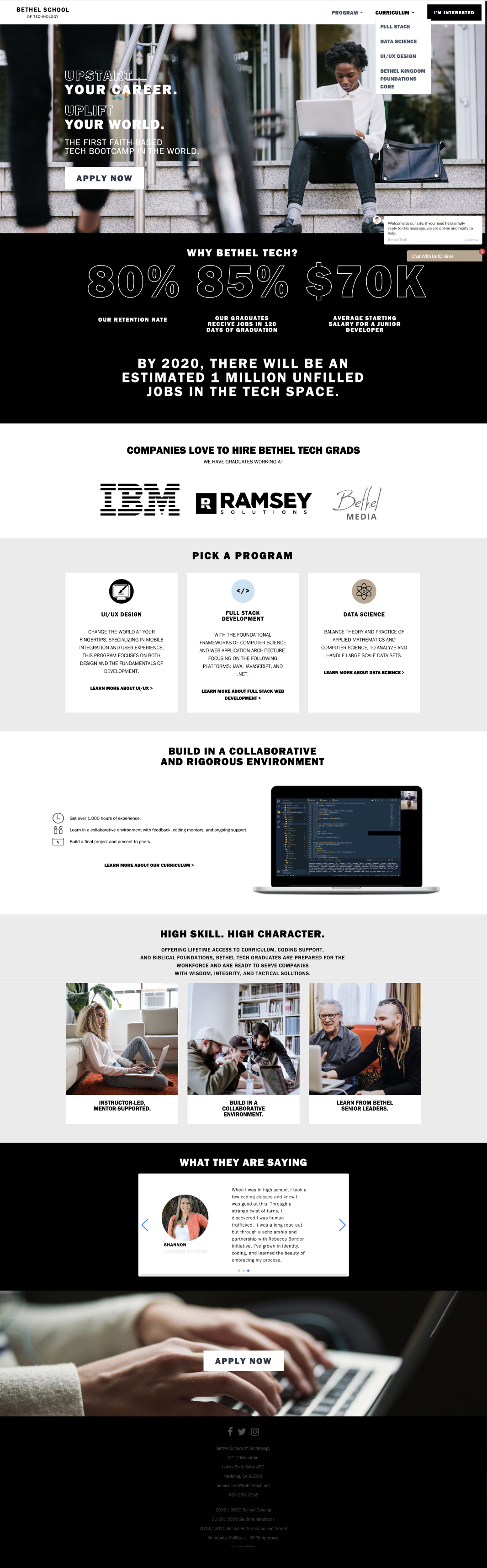 bethel school of technology website redesign